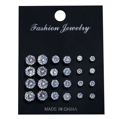 Zircon Stud Earrings Women Drill 12pcs