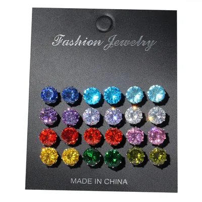Zircon Stud Earrings Women Drill 12pcs