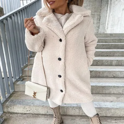 Long Sleeve Lapel Coat Lamb Wool Large Coat Women