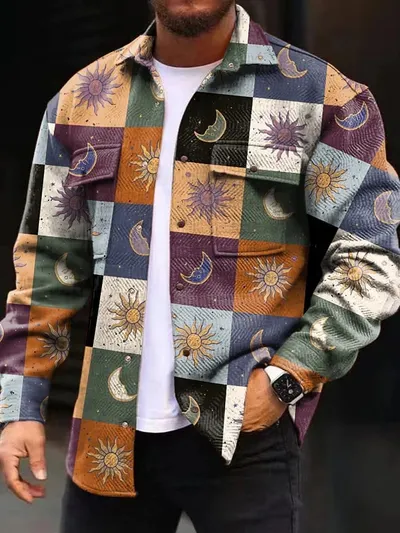 Printing Lapel Men's Jacket Single-breasted Plaid Top