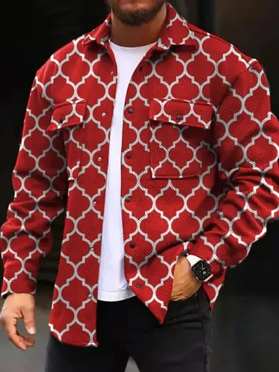 Printing Lapel Men's Jacket Single-breasted Plaid Top