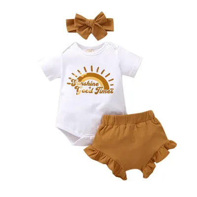 Romper Shorts Headscarf Baby Three-piece Set