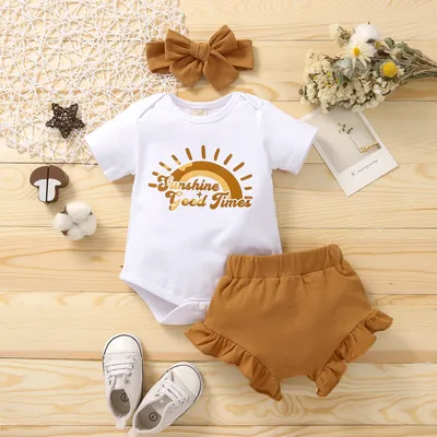Romper Shorts Headscarf Baby Three-piece Set