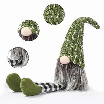 Christmas Decoration Knitted Wool Plaid Long Legs Doll Gift Window Supplies