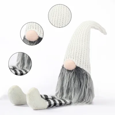 Christmas Decoration Knitted Wool Plaid Long Legs Doll Gift Window Supplies