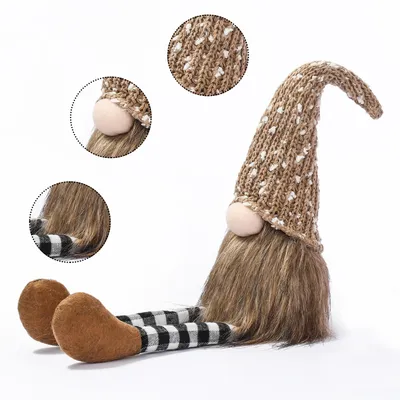 Christmas Decoration Knitted Wool Plaid Long Legs Doll Gift Window Supplies
