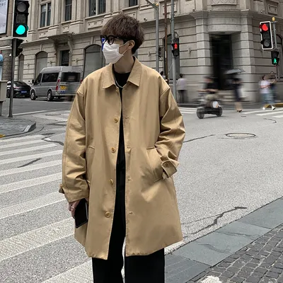 Simple Casual Trench Men's Mid-length Overhat Retro Solid Color Lady Couple Coat