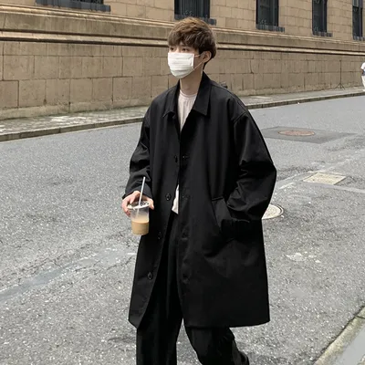 Simple Casual Trench Men's Mid-length Overhat Retro Solid Color Lady Couple Coat