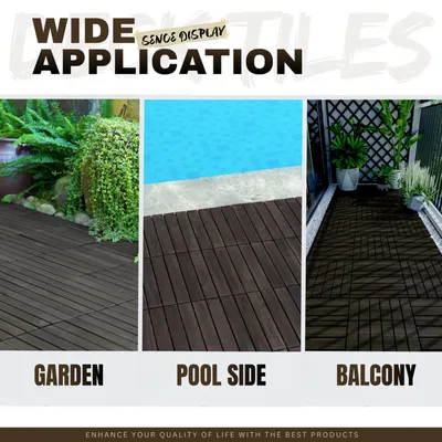 30 قطعة من بلاط الأرضيات المتشابك بنمط مخطط، مقاس 12 بوصة × 12 بوصة، أرضيات خارجية مربعة من خشب الأكاسيا البني الداكن للفناء، الشرفة، بجانب حمام السباحة
