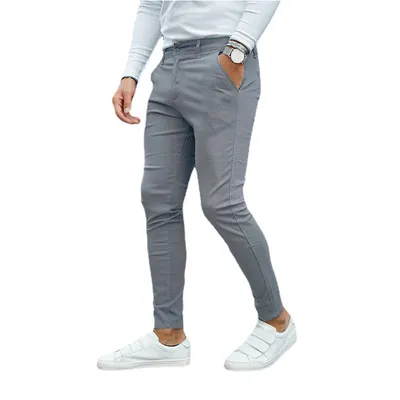 Mid-waist Gray Trousers Youth Solid Color
