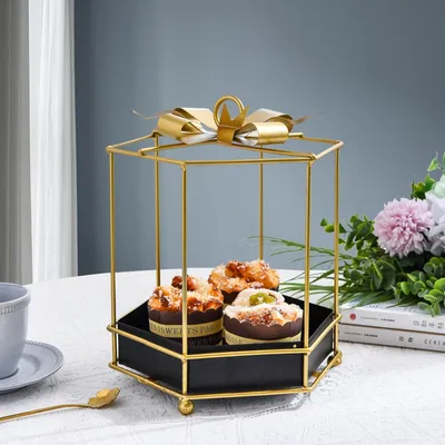 Creative metal crafts golden bow cake tray wrought iron wedding decoration props festive flower tray