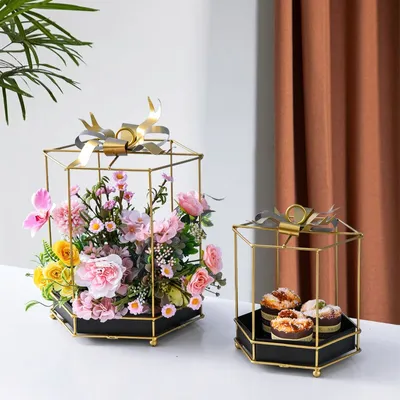 Creative metal crafts golden bow cake tray wrought iron wedding decoration props festive flower tray
