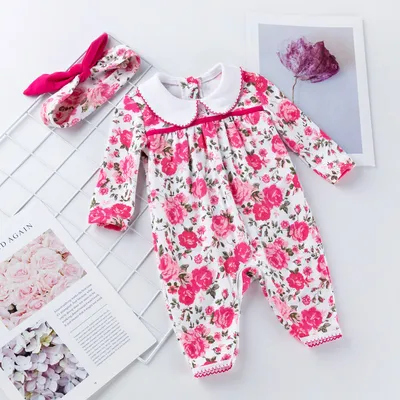 Baby clothes new style rose flower long-sleeved jumpsuit