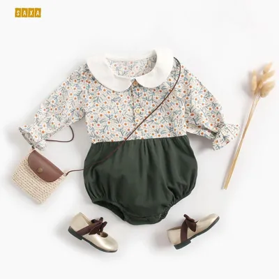 Baby clothes spring and autumn floral one-piece long-sleeved triangle bag fart