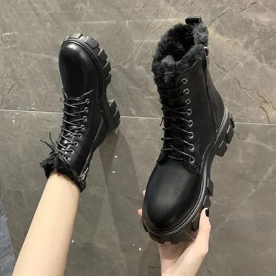 Round Head Square Heel Cotton High Heel Rubber Martin Boots