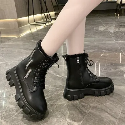 Round Head Square Heel Cotton High Heel Rubber Martin Boots