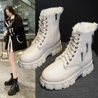 Round Head Square Heel Cotton High Heel Rubber Martin Boots