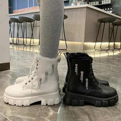 Round Head Square Heel Cotton High Heel Rubber Martin Boots