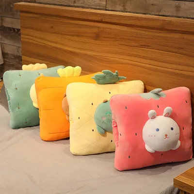 Cute Cartoon Fruit Dinosaur Plush Pillow Blanket Three In One
