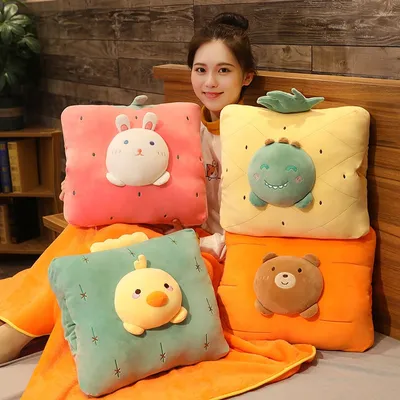 Cute Cartoon Fruit Dinosaur Plush Pillow Blanket Three In One