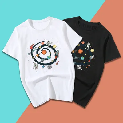 Fashion Solar System Cartoon Print Short Sleeve