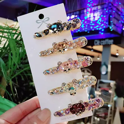 Heavy Metal Hairpin Net Red Diamond Bear Hair Accessories
