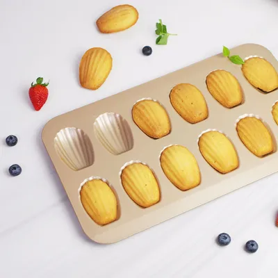 Thick Bakeware Non-stick Coating Shell Cake Mold 12 With Golden Madeleine Mold Biscuit Snack Mold