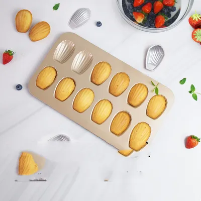 Thick Bakeware Non-stick Coating Shell Cake Mold 12 With Golden Madeleine Mold Biscuit Snack Mold