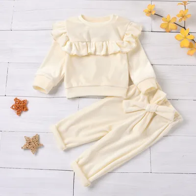Baby Pants Suit Solid Color Pink And White Pullover