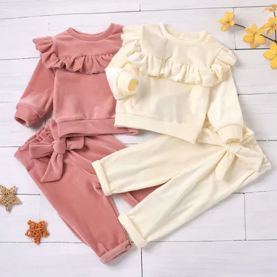 Baby Pants Suit Solid Color Pink And White Pullover