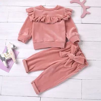 Baby Pants Suit Solid Color Pink And White Pullover