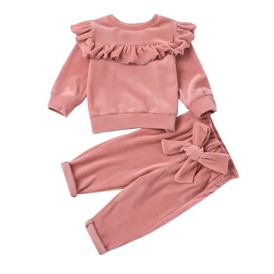 Baby Pants Suit Solid Color Pink And White Pullover