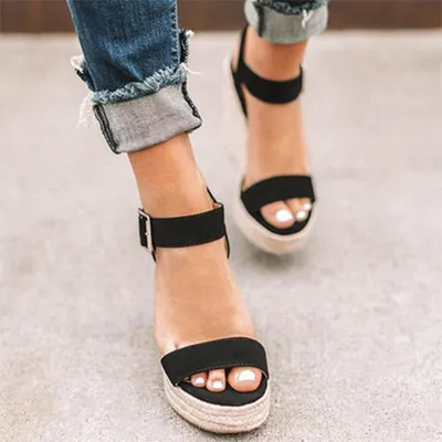 Fish Mouth Sandals With Trifle Sole Wedge Belt Buckle