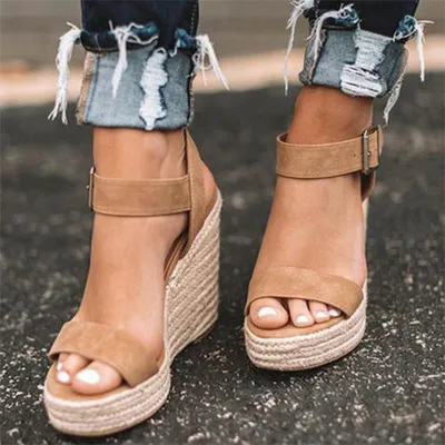 Fish Mouth Sandals With Trifle Sole Wedge Belt Buckle