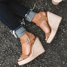 Fish Mouth Sandals With Trifle Sole Wedge Belt Buckle