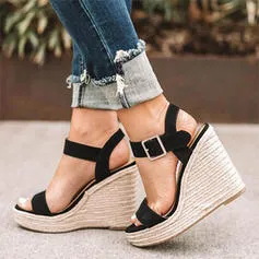 Fish Mouth Sandals With Trifle Sole Wedge Belt Buckle