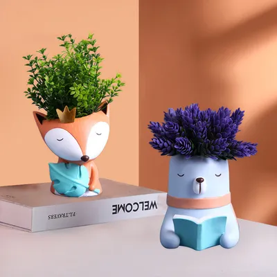 Fox Flowerpot Cartoon Rabbit Creative Home Nordic Light Luxury Decoration Decoration Living Room Pure Handmade Resin Crafts