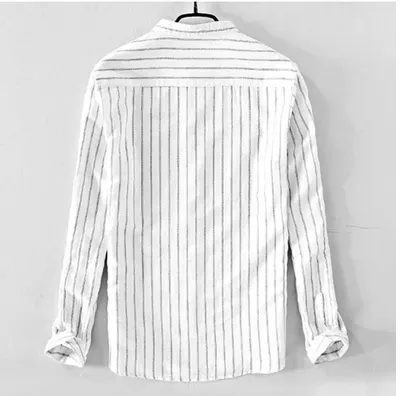 Casual Long Sleeve Striped Stand Collar Men's Shirt