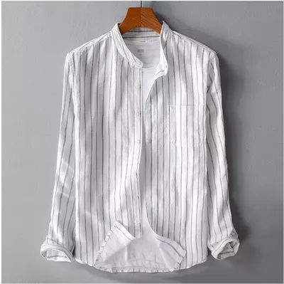 Casual Long Sleeve Striped Stand Collar Men's Shirt