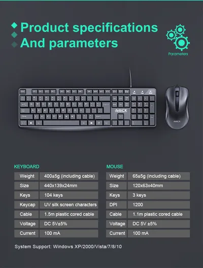 KM-520 Wired Keyboard And Mouse Set Home Office 104 Keys Plug And Play