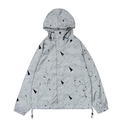 Korean Style Stand-up Collar Hooded Casual Reflective Jacket