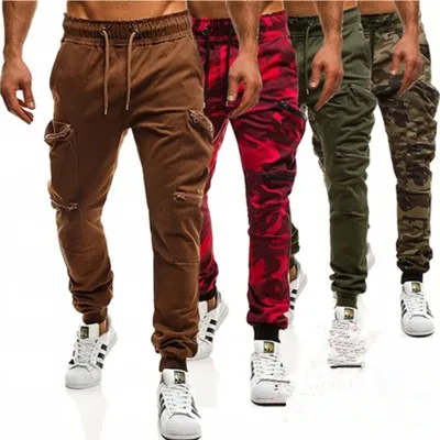 Slim-fit Sports Pocket Stitching Mid-waist Camouflage Trousers