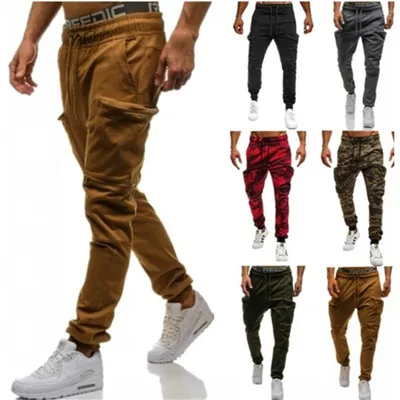 Slim-fit Sports Pocket Stitching Mid-waist Camouflage Trousers