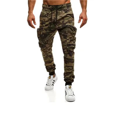 Slim-fit Sports Pocket Stitching Mid-waist Camouflage Trousers