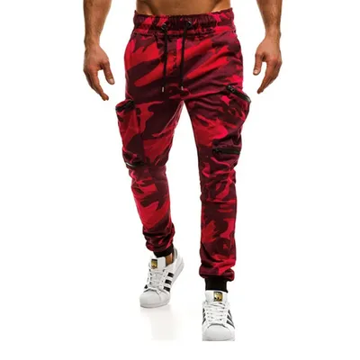Slim-fit Sports Pocket Stitching Mid-waist Camouflage Trousers