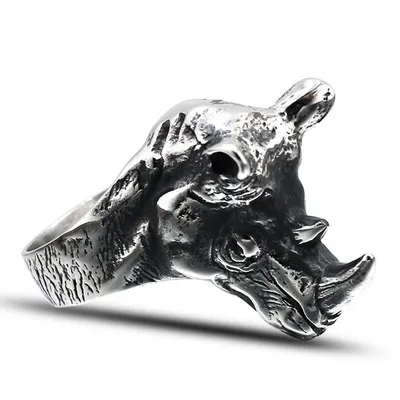 Men's Rhino Head Alloy Band Bracelet with Ring