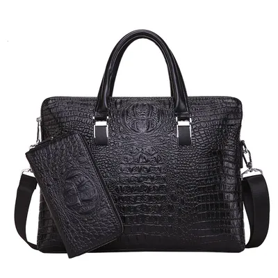 Men Business Handbag Cross Section Pattern Casual Briefcase PU Leather Messenger Bag For Men
