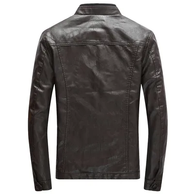 Men's Stand Collar Slim Short PU Motorcycle Leather Jacket