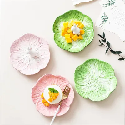 Easter Ceramic Cute Cartoon Hand Painted Animal Children's Tableware Rabbit Cabbage Fruit Salad Dessert Bowl Steak Plate Dinnerware
