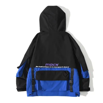 All-Match Multi-Pocket Tooling Tide Brand Color Matching Casual Hooded Jacket